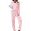 Ekouaer Womens Pajama Sets 2 Piece Long Sleeve Sleepwear Soft Button Up Pjs(Pink)