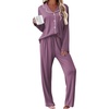 Ekouaer Womens Pajama Sets 2 Piece Long Sleeve Sleepwear Soft Button Up Pjs(Purple Red)