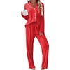 Ekouaer Womens Pajama Sets 2 Piece Long Sleeve Sleepwear Soft Button Up Pjs(Red)