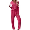 Ekouaer Womens Pajama Sets 2 Piece Long Sleeve Sleepwear Soft Button Up Pjs(Rose Red)