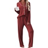 Ekouaer Womens Pajama Sets 2 Piece Long Sleeve Sleepwear Soft Button Up Pjs(Wine Red)