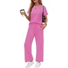 Ekouaer Womens Ribbed Knit Lounge Set Short Sleeve Top and Long Pants Soft Pajama Set 2 Piece Sleepwear with Pockets(Hot Pink)
