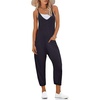 Jumpsuits for Women Summer V Neck Casual Overall Sleeveless with Pockets(A-black)