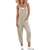Jumpsuits for Women Summer V Neck Casual Overall Sleeveless with Pockets(Khaki)