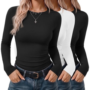 Ekouaer 3 Pack Womens Long Sleeve Raglan Shirts Slim Fit Thermal Tops(2 Black/White)