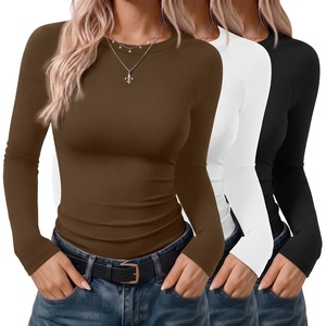 Ekouaer 3 Pack Womens Long Sleeve Raglan Shirts Slim Fit Thermal Tops(Black/White/Brown)