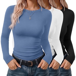 Ekouaer 3 Pack Womens Long Sleeve Raglan Shirts Slim Fit Thermal Tops(Black/White/Dark Blue)