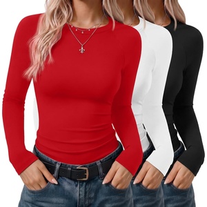 Ekouaer 3 Pack Womens Long Sleeve Raglan Shirts Slim Fit Thermal Tops(Black/White/Red)