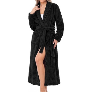 Ekouaer Long Robes for Women Super Soft Plush Fleece Warm Towel Bathrobe(Black)