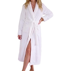 Ekouaer Long Robes for Women Super Soft Plush Fleece Warm Towel Bathrobe(White)