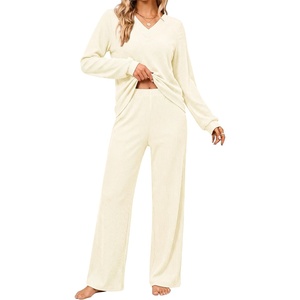 Ekouaer Lounge Sets for Women Long Sleeve 2 Piece Pajamas Set with Pockets(Apricot)