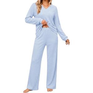Ekouaer Lounge Sets for Women Long Sleeve 2 Piece Pajamas Set with Pockets(Blue)