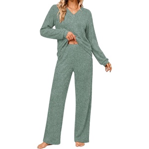 Ekouaer Lounge Sets for Women Long Sleeve 2 Piece Pajamas Set with Pockets(Lake Green)