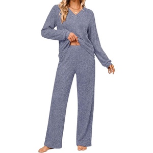 Ekouaer Lounge Sets for Women Long Sleeve 2 Piece Pajamas Set with Pockets(Navy Blue)