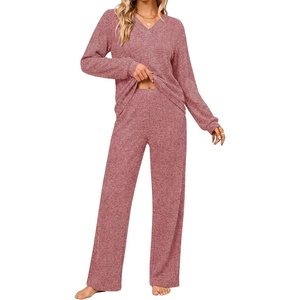 Ekouaer Lounge Sets for Women Long Sleeve 2 Piece Pajamas Set with Pockets(Wine Red)
