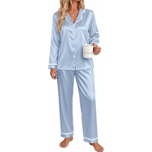 Ekouaer Satin Pajamas for Women Set 2 Piece Silk Pjs Long Sleeve Lounge Set(Light Blue)