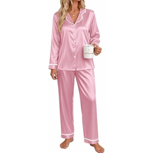 Ekouaer Satin Pajamas for Women Set 2 Piece Silk Pjs Long Sleeve Lounge Set(Pink)