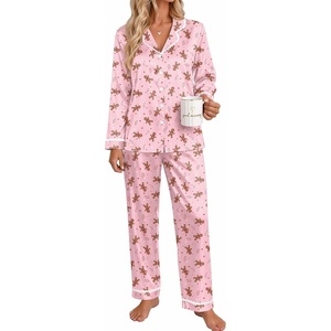 Ekouaer Satin Pajamas for Women Set 2 Piece Silk Pjs Long Sleeve Lounge Set(Pink Gingerbread)