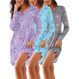 Ekouaer Women’s 3 Pack Cotton Nightgowns Long Sleeve Sleep Shirts Sleepwear(Cup butterfly star)