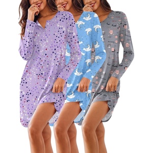 Ekouaer Women’s 3 Pack Cotton Nightgowns Long Sleeve Sleep Shirts Sleepwear(Cup moon star)
