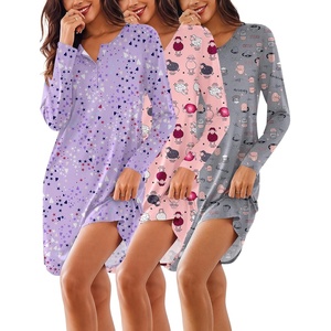 Ekouaer Women’s 3 Pack Cotton Nightgowns Long Sleeve Sleep Shirts Sleepwear(Cup sheep star)