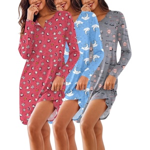 Ekouaer Women’s 3 Pack Cotton Nightgowns Long Sleeve Sleep Shirts Sleepwear(Moon cup rose Red Cup)
