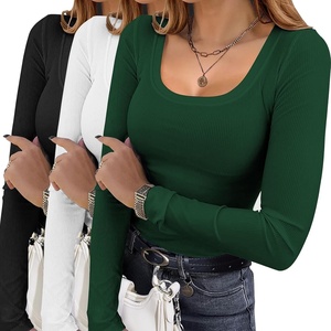 Ekouaer Womens 3 Pack Long Sleeve Shirts Square Neck Thermal Undershirts(Black/White/Dark Green)