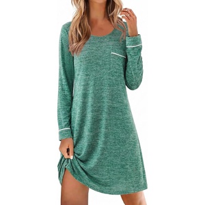 Ekouaer Womens Long Sleeve Nightgown Crewneck Sleepshirt Soft Sleep Dress(A-green)
