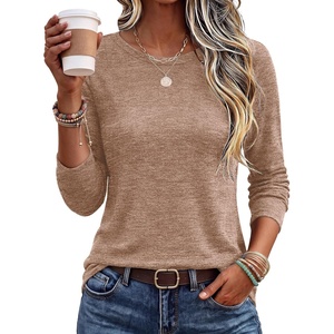Ekouaer Womens Long Sleeve Shirts Casual Tops Crewneck Thermal Tshirts(Brown)