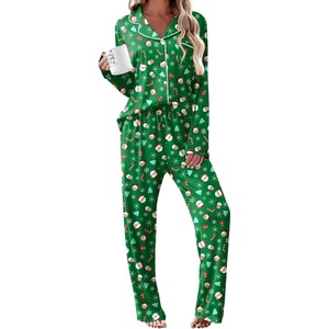 Ekouaer Womens Pajama Sets 2 Piece Long Sleeve Sleepwear Soft Button Up Pjs(Christmas Green)