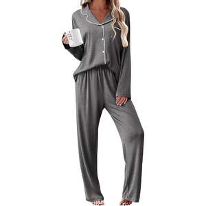 Ekouaer Womens Pajama Sets 2 Piece Long Sleeve Sleepwear Soft Button Up Pjs(Dark Gray)