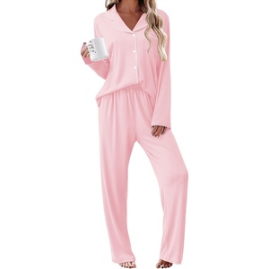 Ekouaer Womens Pajama Sets 2 Piece Long Sleeve Sleepwear Soft Button Up Pjs(Pink)