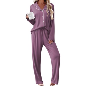 Ekouaer Womens Pajama Sets 2 Piece Long Sleeve Sleepwear Soft Button Up Pjs(Purple Red)