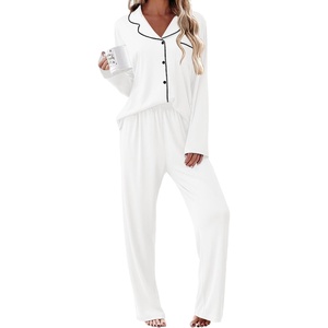 Ekouaer Womens Pajama Sets 2 Piece Long Sleeve Sleepwear Soft Button Up Pjs(White)