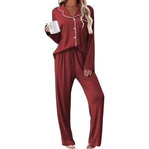 Ekouaer Womens Pajama Sets 2 Piece Long Sleeve Sleepwear Soft Button Up Pjs(Wine Red)