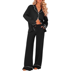 Ekouaer Womens Pajama Sets 2 Piece Lounge Sets Button Down Long Sleeve Pjs(Black)