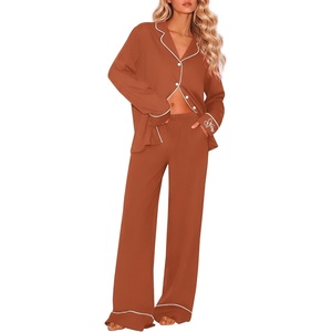 Ekouaer Womens Pajama Sets 2 Piece Lounge Sets Button Down Long Sleeve Pjs(Caramel)