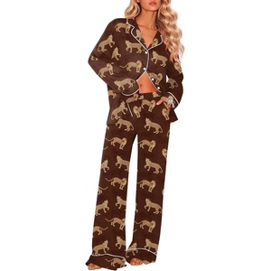 Ekouaer Womens Pajama Sets 2 Piece Lounge Sets Button Down Long Sleeve Pjs(Cheetah)