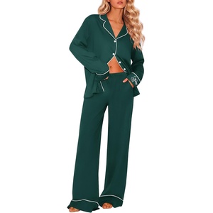Ekouaer Womens Pajama Sets 2 Piece Lounge Sets Button Down Long Sleeve Pjs(Green)