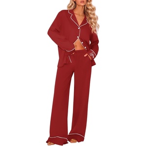 Ekouaer Womens Pajama Sets 2 Piece Lounge Sets Button Down Long Sleeve Pjs(Wine)