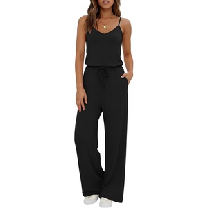 Ekouaer Womens Summer Jumpsuits Dressy V Neck Long Rompers Casual Jumper(Black)
