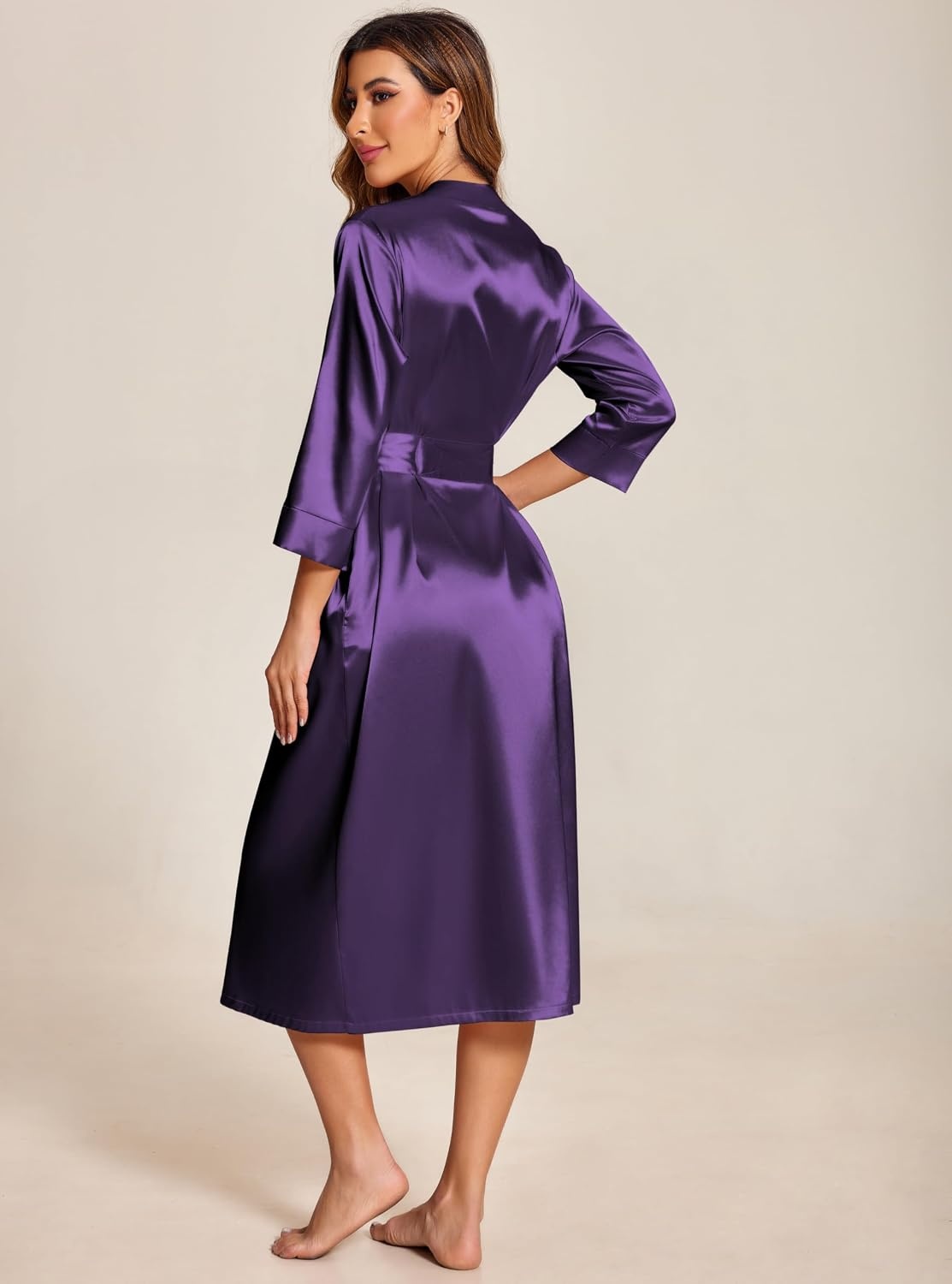 image:imageEkouaer Silk Robes for Women Long Satin Bride Bridesmaid Robe with PocketsDeep Purple