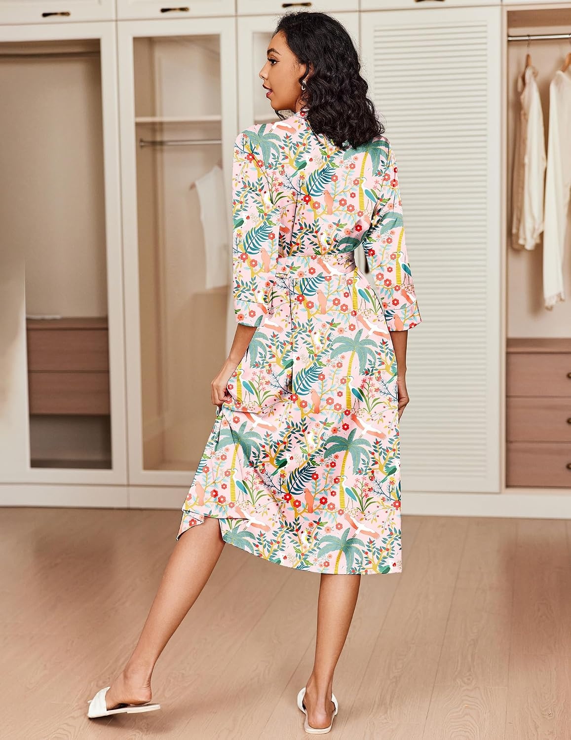 image:imageEkouaer Silk Robes for Women Long Satin Bride Bridesmaid Robe with PocketsPink Forest