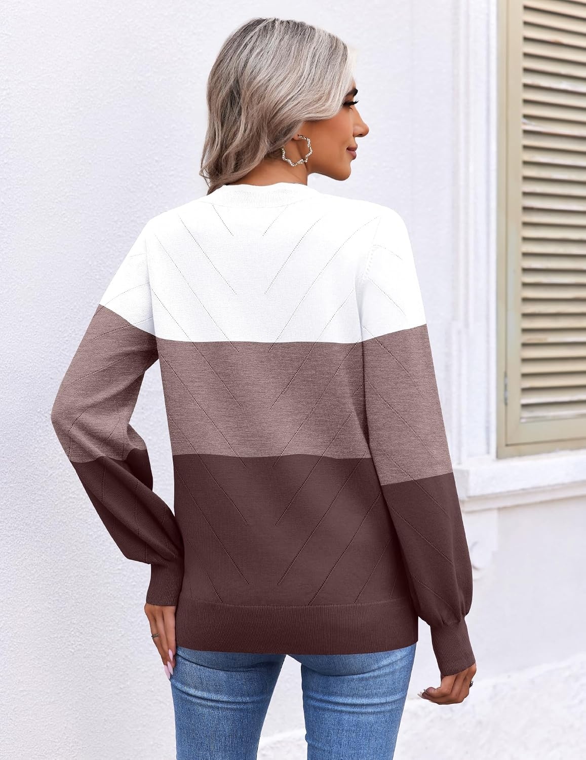 image:imageEkouaer Womens Fall V Neck Sweaters Knit Lightweight Long Sleeve Tops 20261dusty Mauve Purple White