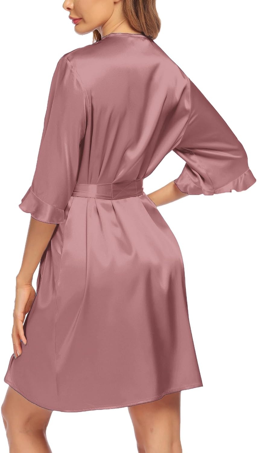 image:imageEkouaer Womens Satin Robe Kimono Bathrobe Short Ruffle Sleeve Silk RobesGray Purple