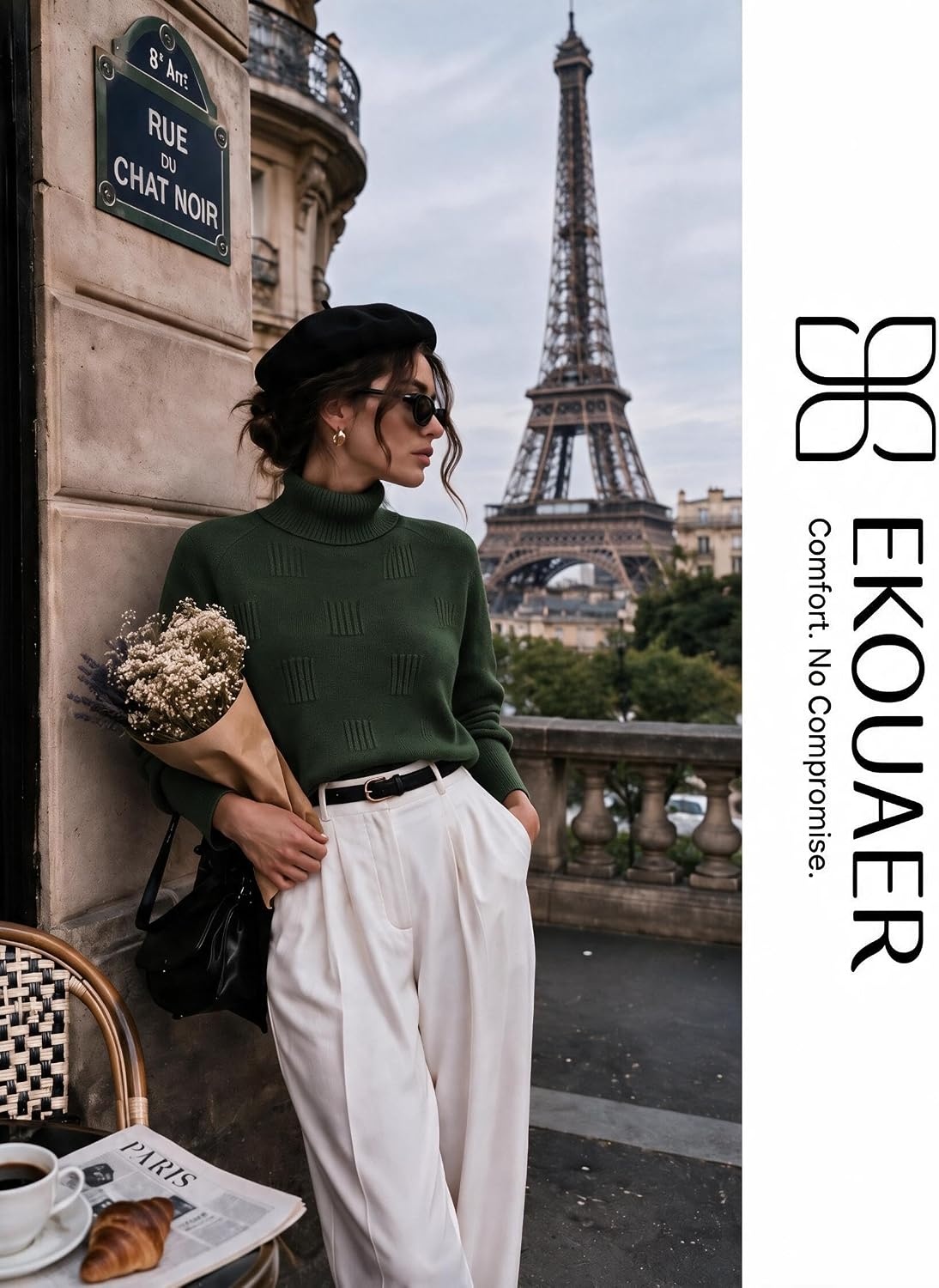 image:imageEkouaer Womens Turtleneck Sweater Long Sleeve 2026 Fall Winter Knitted TopArmy Green