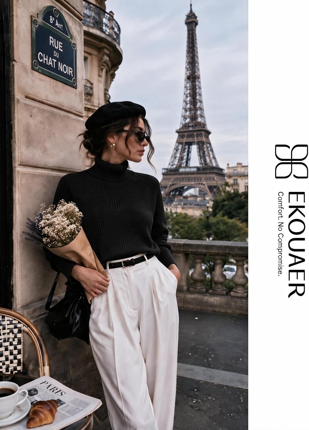 image:imageEkouaer Womens Turtleneck Sweater Long Sleeve 2026 Fall Winter Knitted TopBlack