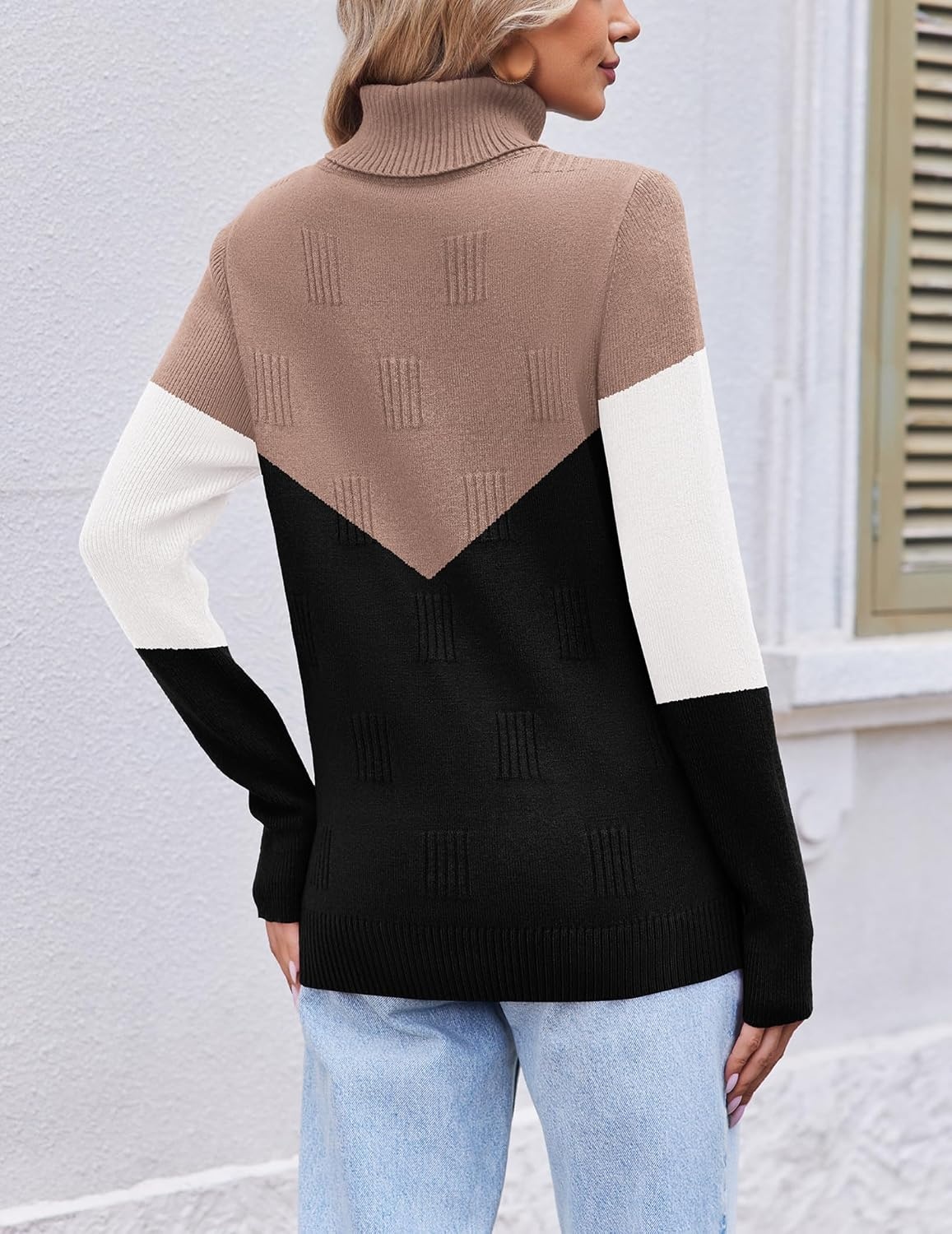image:imageEkouaer Womens Turtleneck Sweater Long Sleeve 2026 Fall Winter Knitted TopKhaki Black