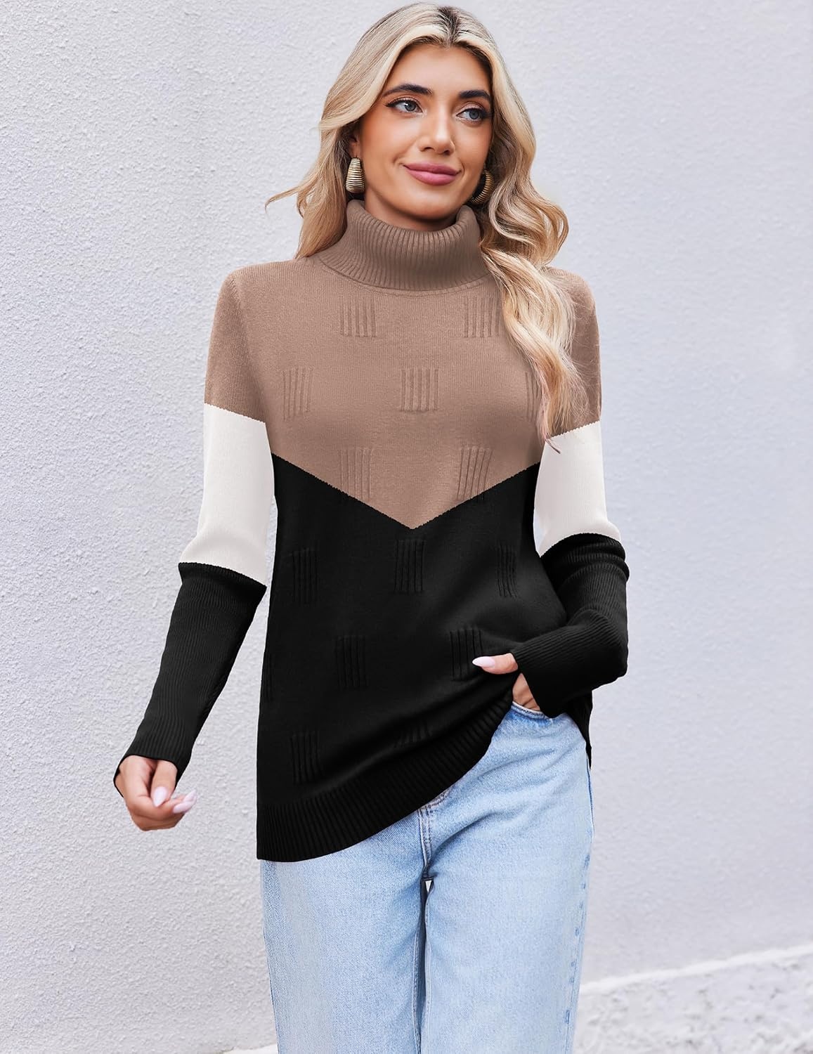 image:imageEkouaer Womens Turtleneck Sweater Long Sleeve 2026 Fall Winter Knitted TopKhaki Black
