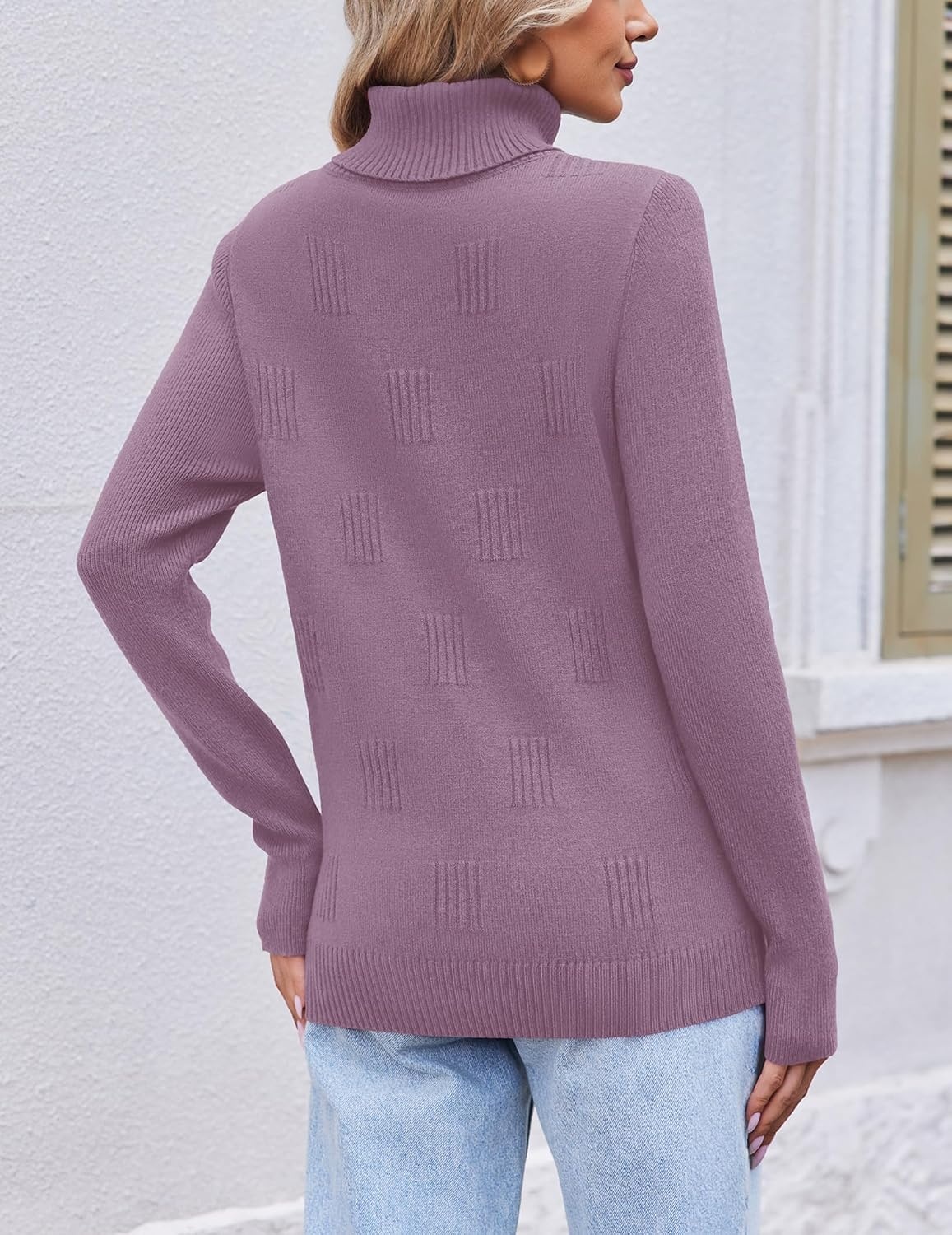 image:imageEkouaer Womens Turtleneck Sweater Long Sleeve 2026 Fall Winter Knitted TopPurple Red